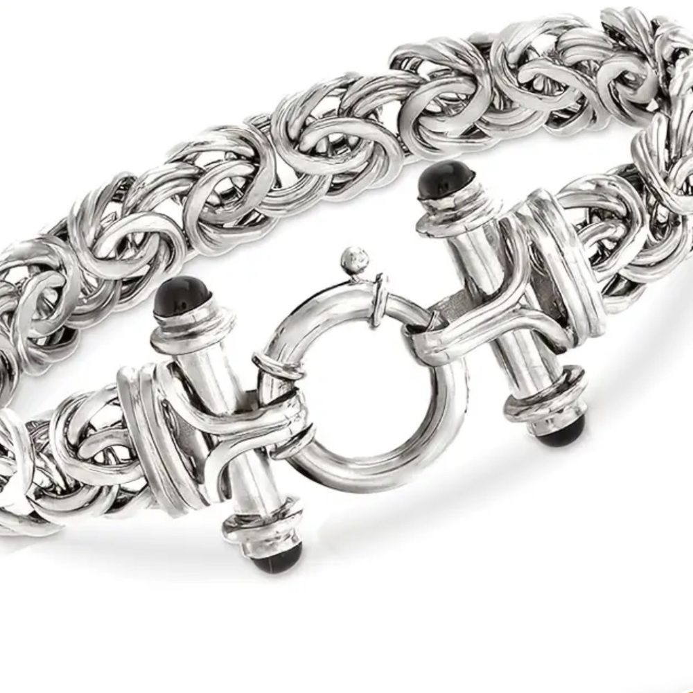 Sterling Silver Black Onyx Toggle Chain Bracelet